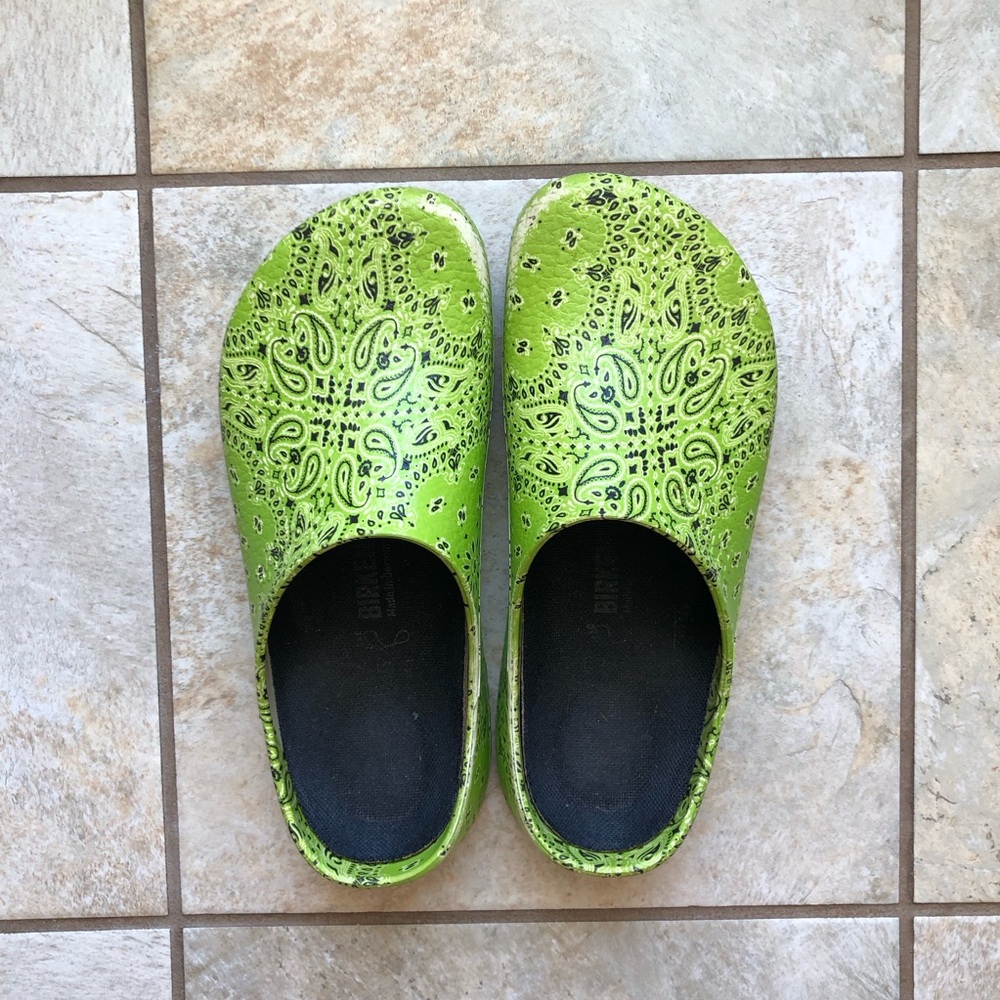 Green Paisley Birkenstock Clogs Shoes size EUR 38
